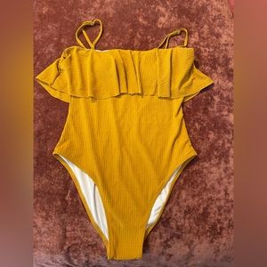 CupShe L one piece, goldish mustard yellow, adjustable straps